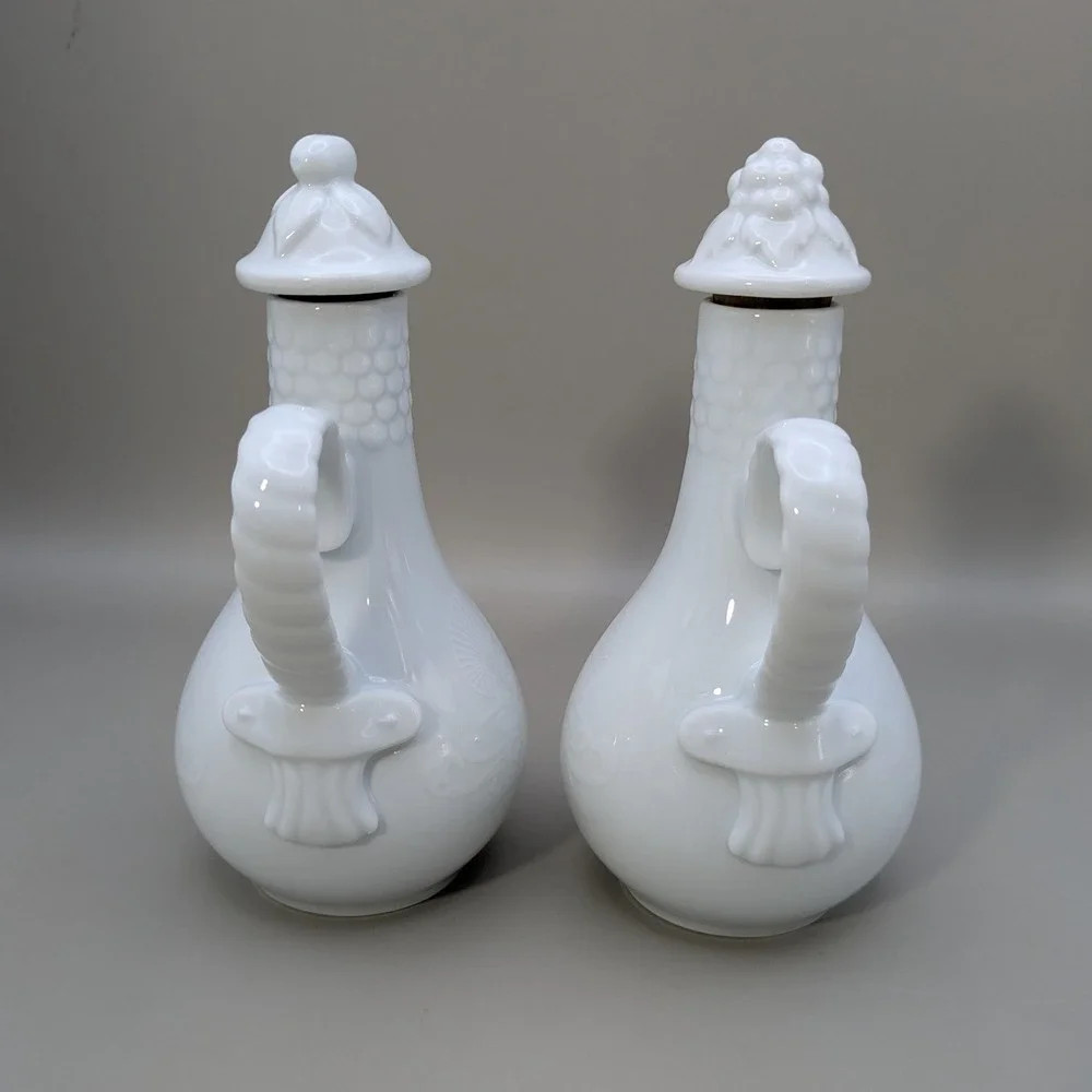 Vintage Jadeborg Germany White Porcelain Oil Vinegar Cruet Set Sugar Bowl 3 Pc